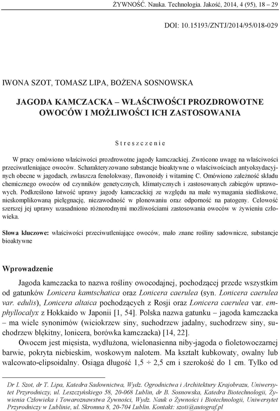 właściwości prozdrowotne jagody kamczackiej. Zwrócono uwagę na właściwości przeciwutleniające owoców.