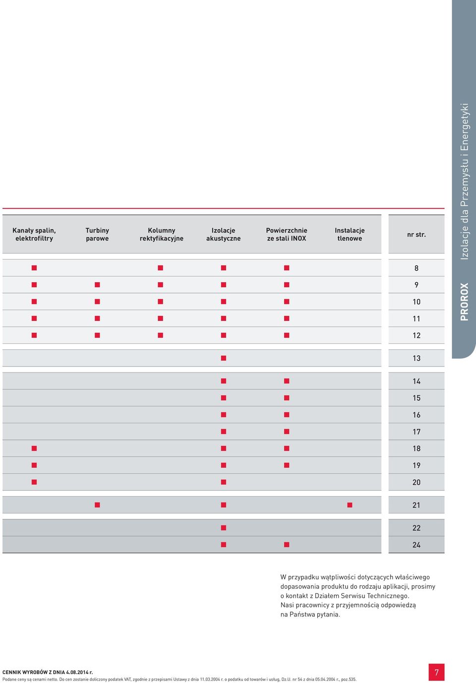 8 9 10 11 PROROX Izolacje dla Przemysłu i Energetyki 12 13 14 15 16 17 18 19 20 21 22 24 W przypadku wątpliwości