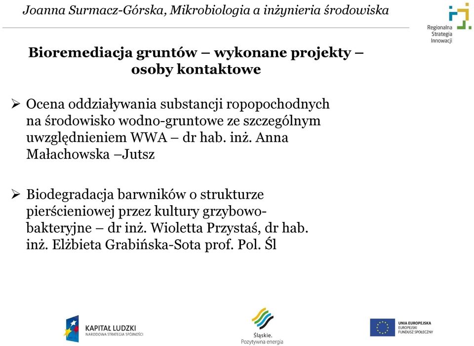 Anna Małachowska Jutsz Biodegradacja barwników o strukturze pierścieniowej przez kultury