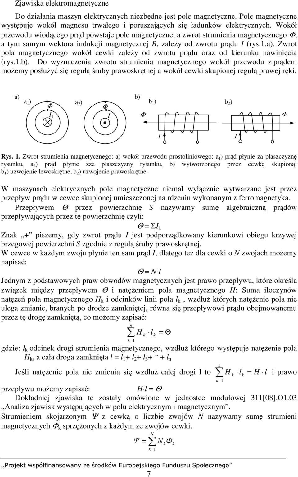 Zwrot pola magnetycznego wokół cewki zależy od zwrotu prądu oraz od kierunku nawinięcia (rys.1.b).