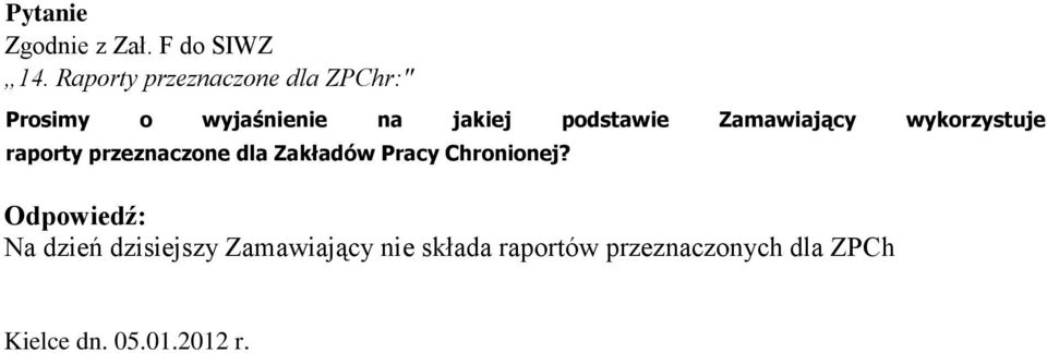 podstawie Zamawiający wykorzystuje raporty przeznaczone dla Zakładów