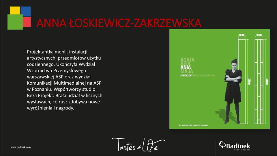 Ukończyła Wydział Wzornictwa Przemysłowego warszawskiej ASP oraz wydział