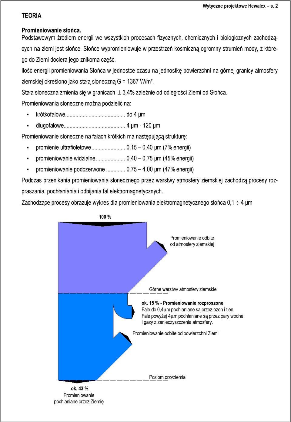 Ilość energii promieniowania Słońca w jednostce czasu na jednostkę powierzchni na górnej granicy atmosfery ziemskiej określono jako stałą słoneczną G = 1367 W/m².