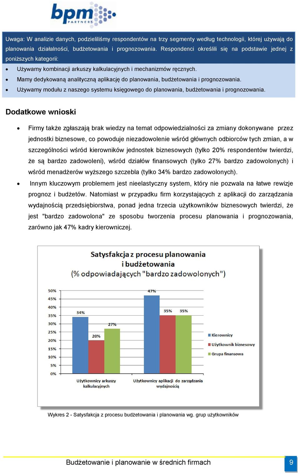 Mamy dedykowaną analityczną aplikację do planowania, budżetowania i prognozowania. Używamy modułu z naszego systemu księgowego do planowania, budżetowania i prognozowania.