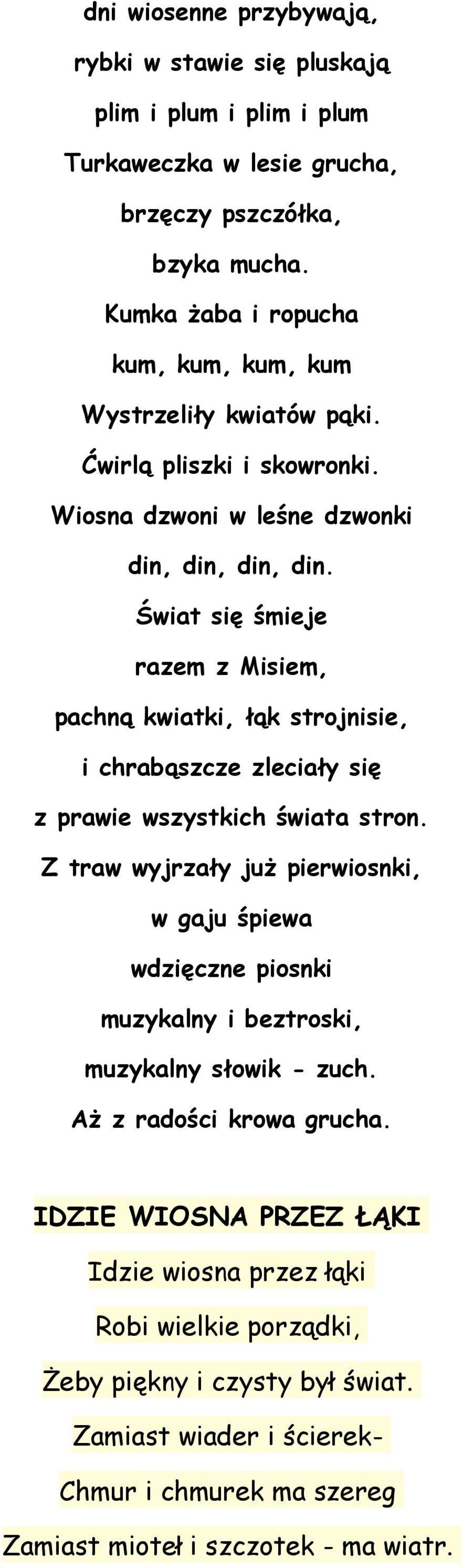 Świat się śmieje razem z Misiem, pachną kwiatki, łąk strojnisie, i chrabąszcze zleciały się z prawie wszystkich świata stron.