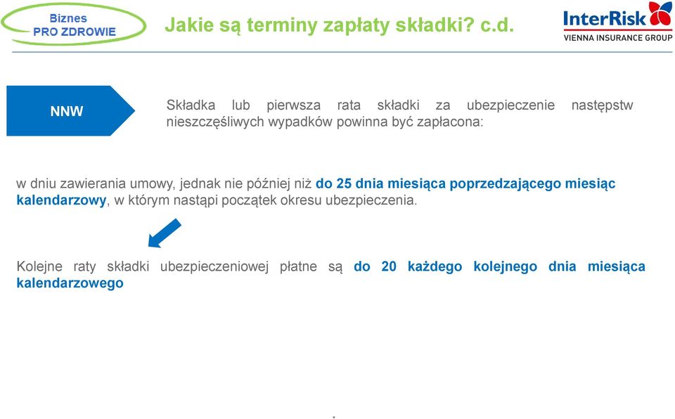 NNW Składka lub pierwsza rata składki za ubezpieczenie następstw nieszczęśliwych wypadków powinna być