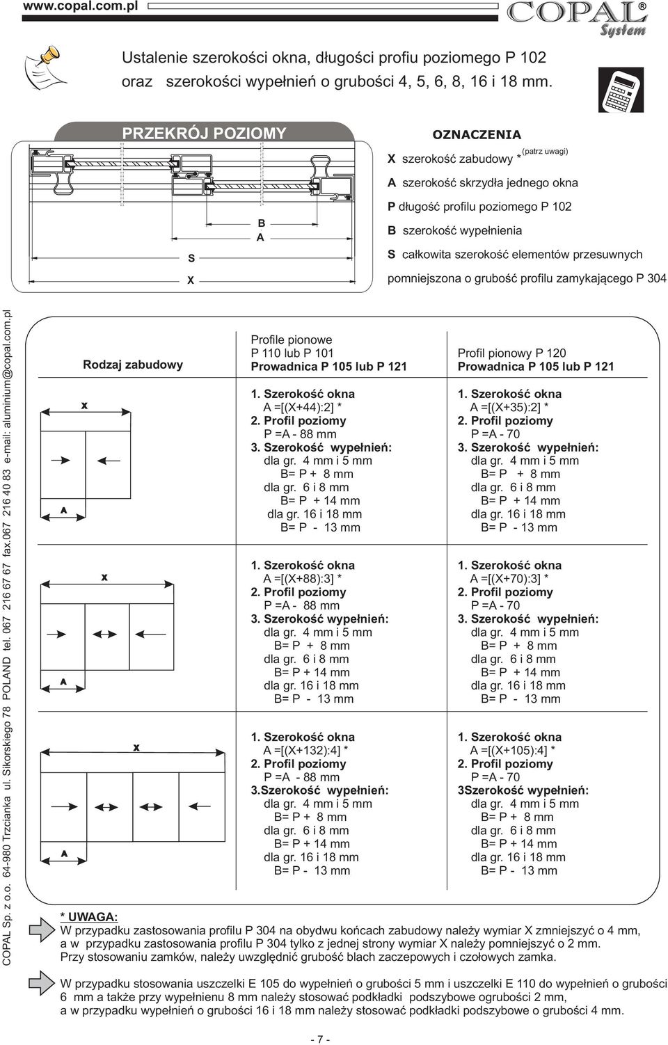 pomniejszona o grubość profilu zamykającego COPL Sp. z o.o. 64-980 Trzcianka ul. Sikorskiego 78 POLND tel. 067 16 67 67 fax.067 16 40 83 e-mail: aluminium@copal.com.