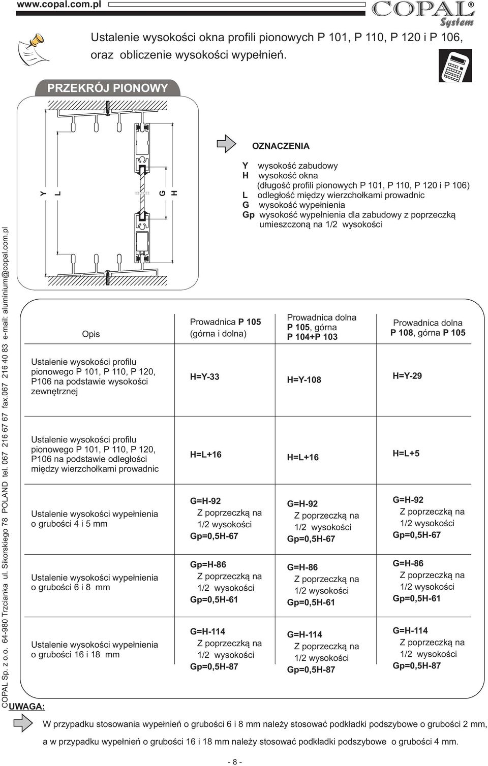 pl Y UWG: L Opis Ustalenie wysokości profilu pionowego,, P 1, P106 na podstawie wysokości zewnętrznej Ustalenie wysokości profilu pionowego,, P 1, P106 na podstawie odległości między wierzchołkami