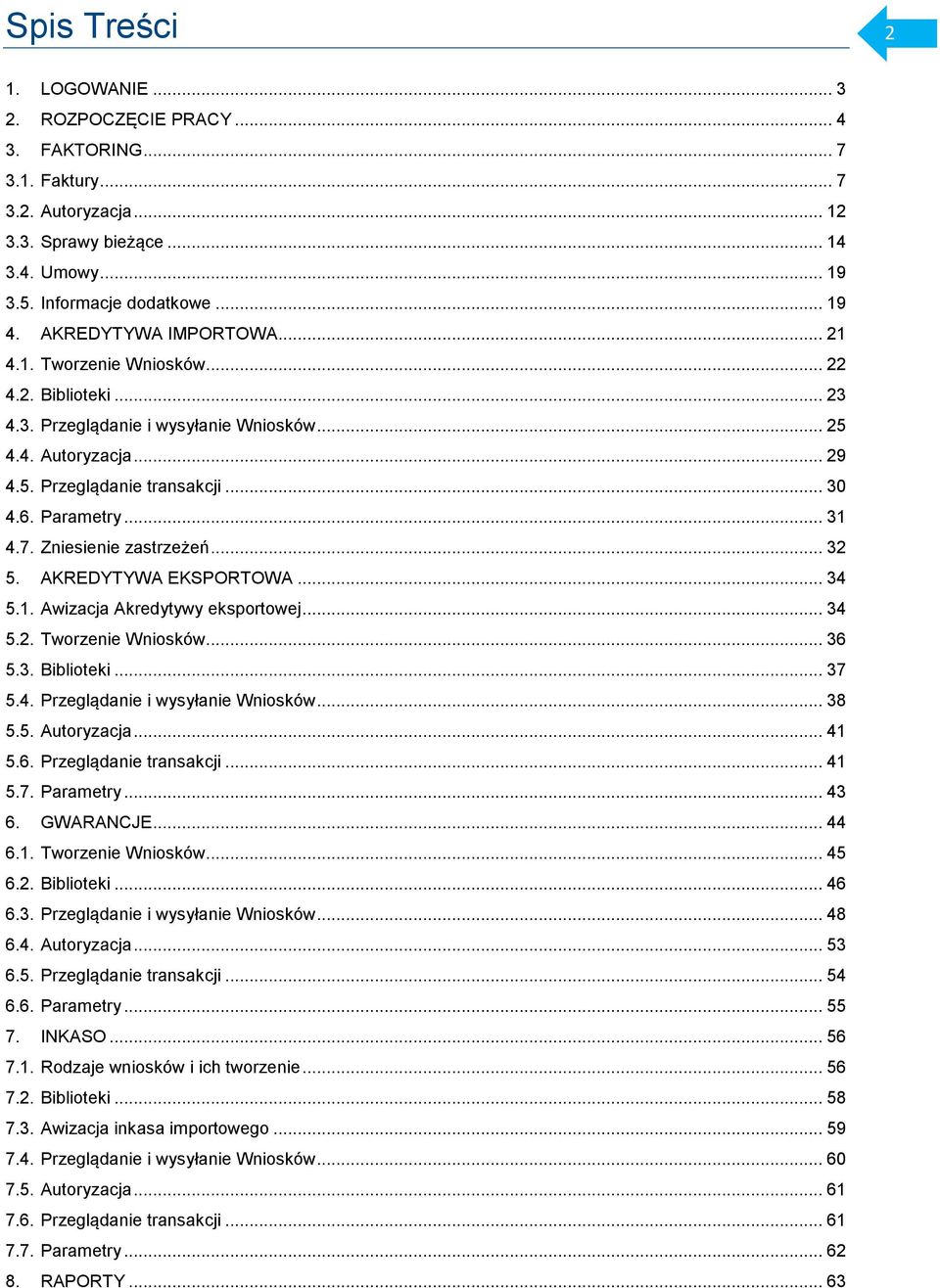 .. 31 4.7. Zniesienie zastrzeżeń... 32 5. AKREDYTYWA EKSPORTOWA... 34 5.1. Awizacja Akredytywy eksportowej... 34 5.2. Tworzenie Wniosków... 36 5.3. Biblioteki... 37 5.4. Przeglądanie i wysyłanie Wniosków.