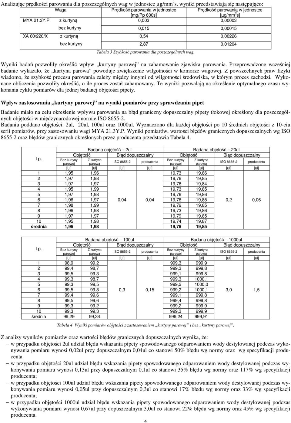 Wyniki badań pozwoliły określić wpływ kurtyny parowej na zahamowanie zjawiska parowania.