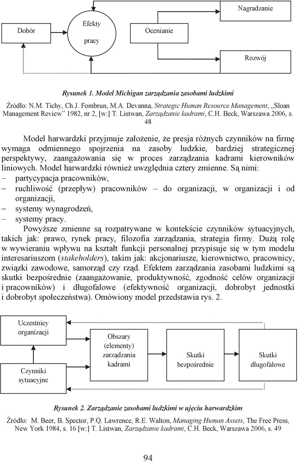 48 Model harwardzki przyjmuje założenie, że presja różnych czynników na firmę wymaga odmiennego spojrzenia na zasoby ludzkie, bardziej strategicznej perspektywy, zaangażowania się w proces