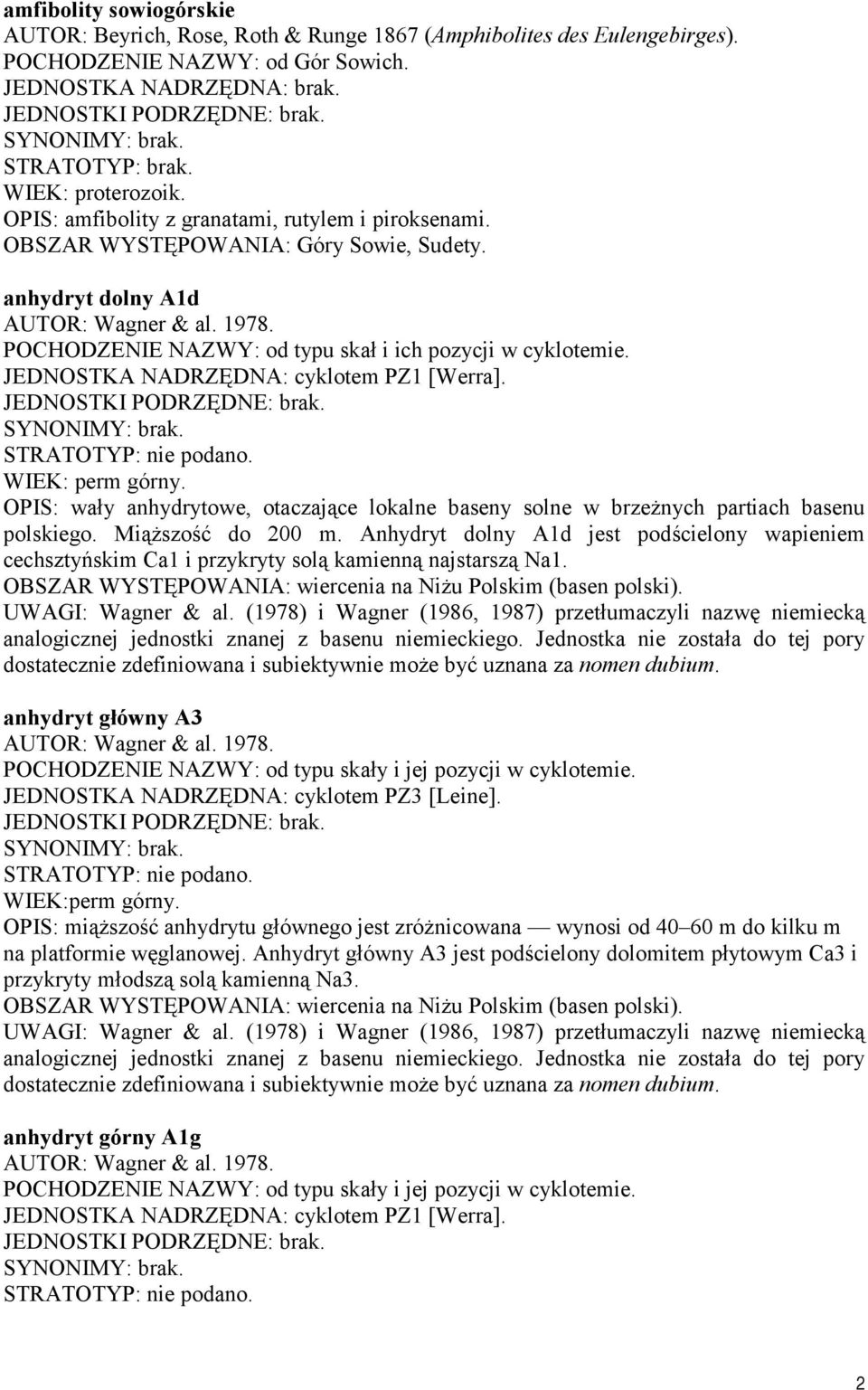 JEDNOSTKA NADRZĘDNA: cyklotem PZ1 [Werra]. STRATOTYP: nie podano. WIEK: perm górny. OPIS: wały anhydrytowe, otaczające lokalne baseny solne w brzeżnych partiach basenu polskiego. Miąższość do 200 m.