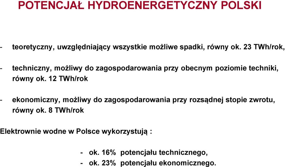 12 TWh/rok - ekonomiczny, możliwy do zagospodarowania przy rozsądnej stopie zwrotu, równy ok.