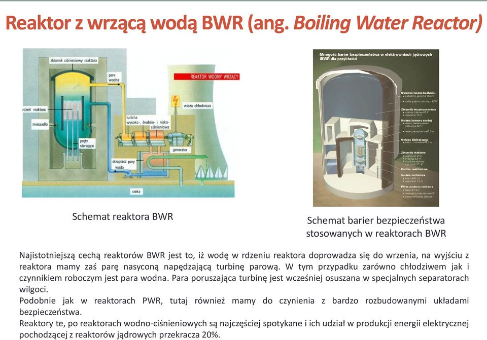 się do wrzenia, na wyjściu z reaktora mamy zaś parę nasyconą napędzającą turbinę parową. W tym przypadku zarówno chłodziwem jak i czynnikiem roboczym jest para wodna.