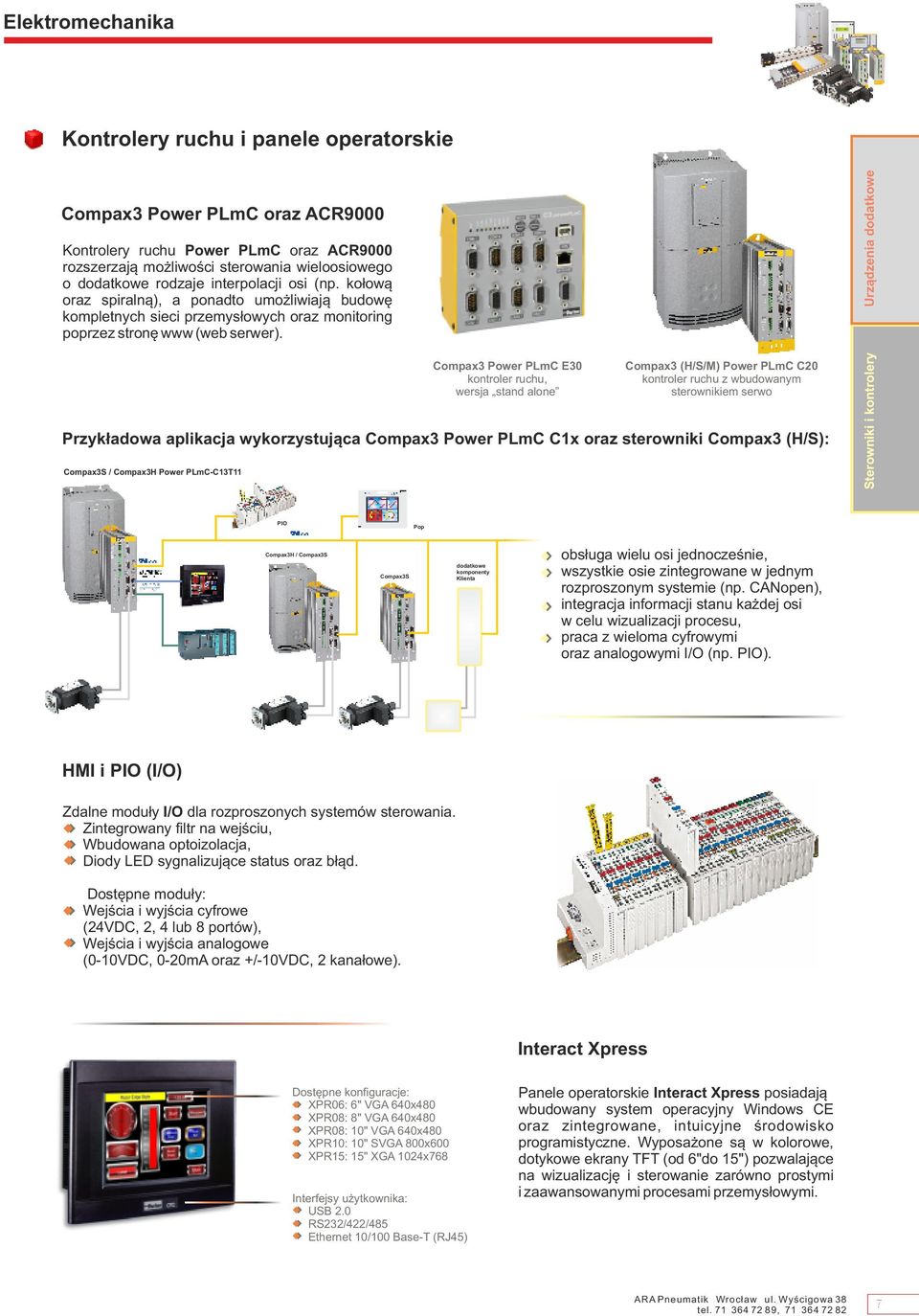 Compax3 Power PLmC E30 kontroler ruchu, wersja stand alone Compax3 (H/S/M) Power PLmC C0 kontroler ruchu z wbudowanym sterownikiem serwo Przykładowa aplikacja wykorzystująca Compax3 Power PLmC C1x