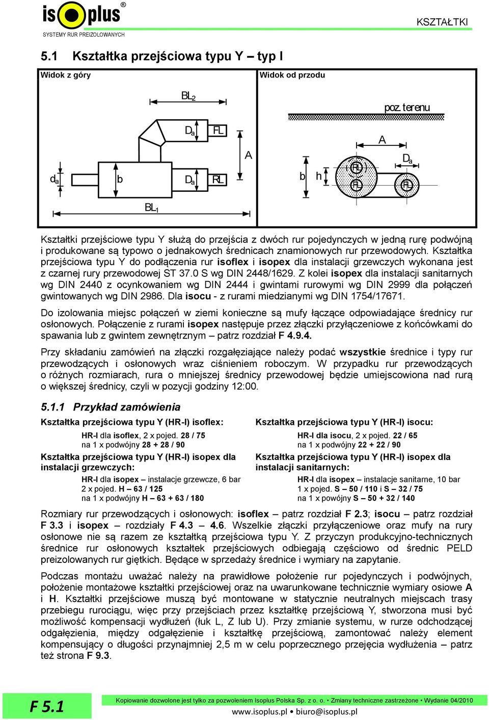 rur przewodowych. Kształtka przejściowa typu Y do podłączenia rur isoflex i isopex dla instalacji grzewczych wykonana jest z czarnej rury przewodowej ST 37.0 S wg DIN 2448/1629.