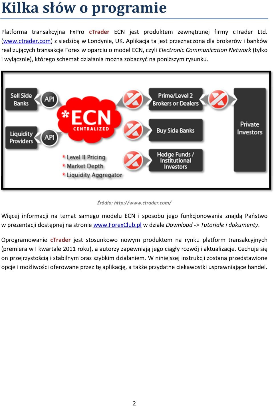 zobaczyć na poniższym rysunku. Źródło: http://www.ctrader.com/ Więcej informacji na temat samego modelu ECN i sposobu jego funkcjonowania znajdą Państwo w prezentacji dostępnej na stronie www.