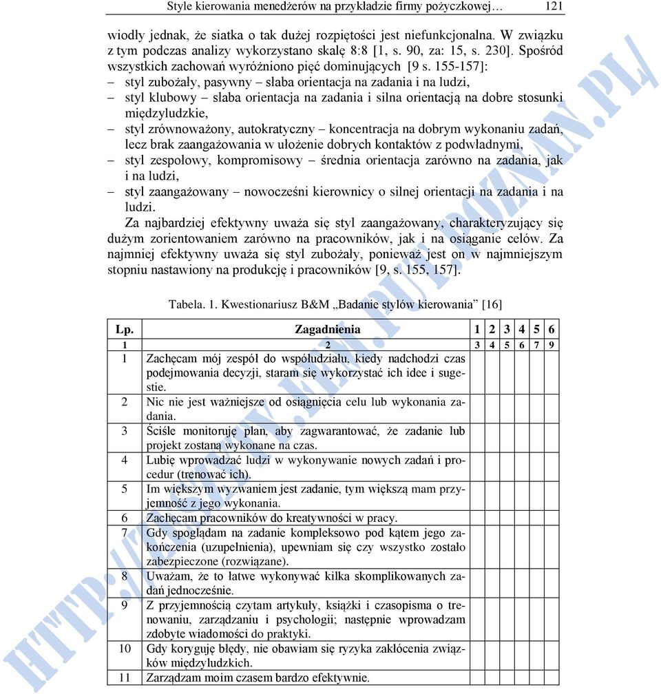 155-157]: styl zubożały, pasywny słaba orientacja na zadania i na ludzi, styl klubowy słaba orientacja na zadania i silna orientacją na dobre stosunki międzyludzkie, styl zrównoważony, autokratyczny