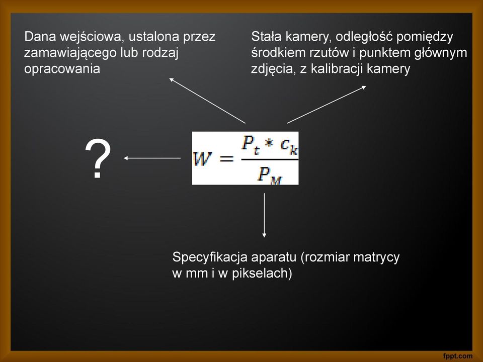 rzutów i punktem głównym zdjęcia, z kalibracji kamery?