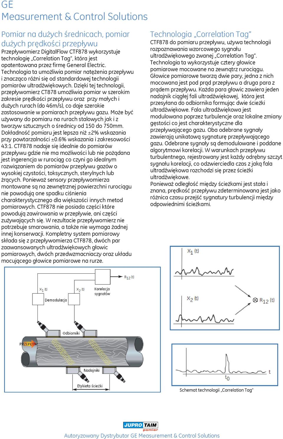 Dzięki tej technologii, przepływomierz CT878 umożliwia pomiar w szerokim zakresie prędkości przepływu oraz przy małych i dużych rurach (do 46m/s), co daje szerokie zastosowanie w pomiarach przepływu