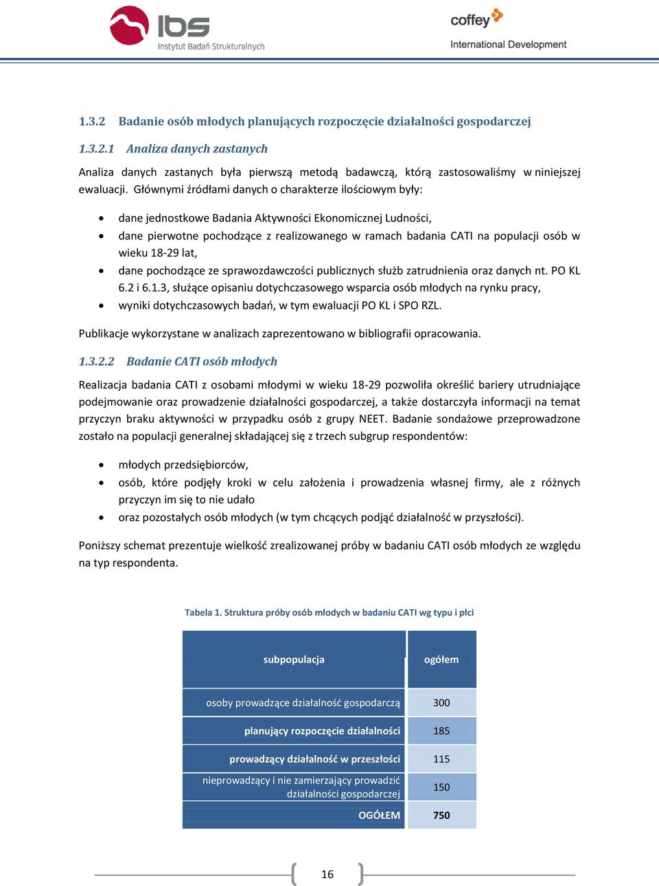 wieku 18-29 lat, dane pochodzące ze sprawozdawczości publicznych służb zatrudnienia oraz danych nt. PO KL 6.2 i 6.1.3, służące opisaniu dotychczasowego wsparcia osób młodych na rynku pracy, wyniki dotychczasowych badań, w tym ewaluacji PO KL i SPO RZL.