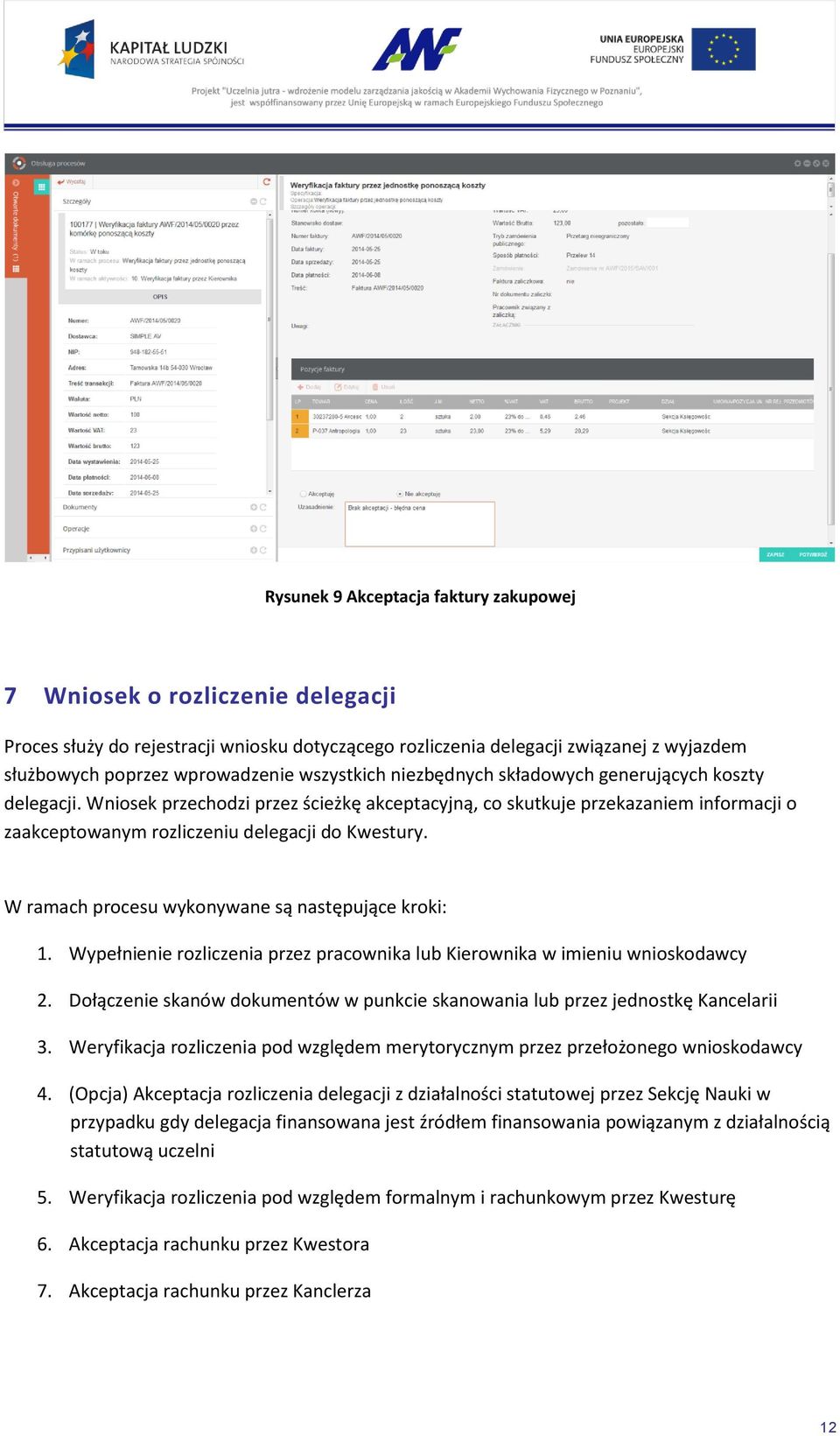 W ramach procesu wykonywane są następujące kroki: 1. Wypełnienie rozliczenia przez pracownika lub Kierownika w imieniu wnioskodawcy 2.