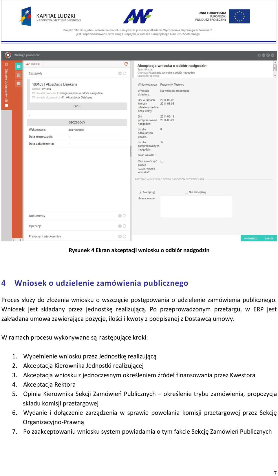 W ramach procesu wykonywane są następujące kroki: 1. Wypełnienie wniosku przez Jednostkę realizującą 2. Akceptacja Kierownika Jednostki realizującej 3.