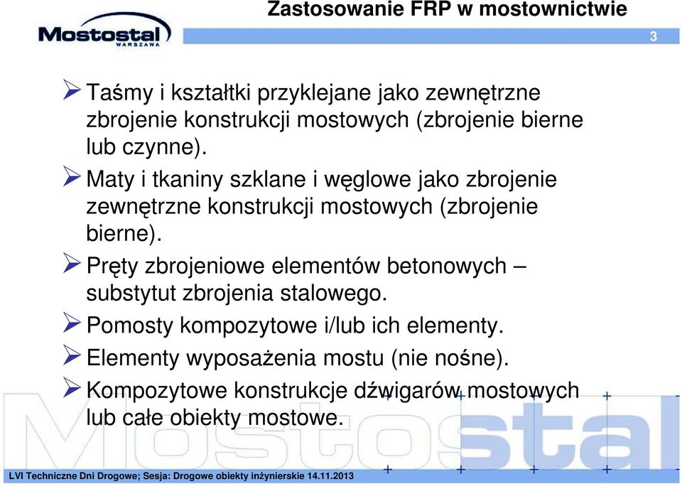 Maty i tkaniny szklane i węglowe jako zbrojenie zewnętrzne konstrukcji mostowych (zbrojenie bierne).