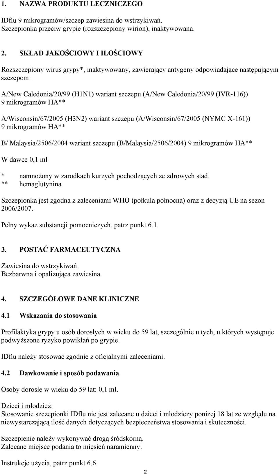 (IVR-116)) 9 mikrogramów HA** A/Wisconsin/67/2005 (H3N2) wariant szczepu (A/Wisconsin/67/2005 (NYMC X-161)) 9 mikrogramów HA** B/ Malaysia/2506/2004 wariant szczepu (B/Malaysia/2506/2004) 9