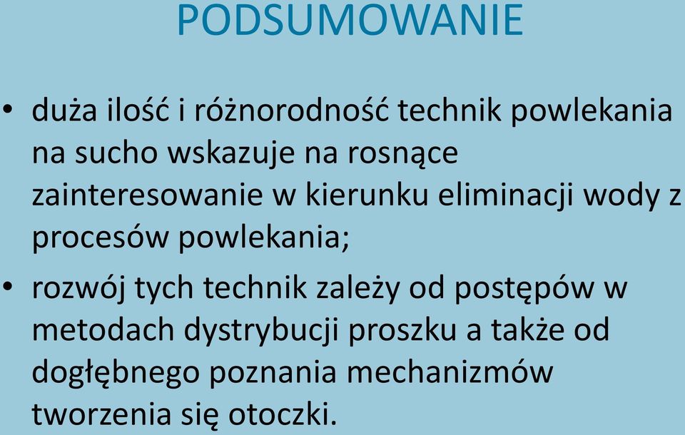 procesów powlekania; rozwój tych technik zależy od postępów w metodach