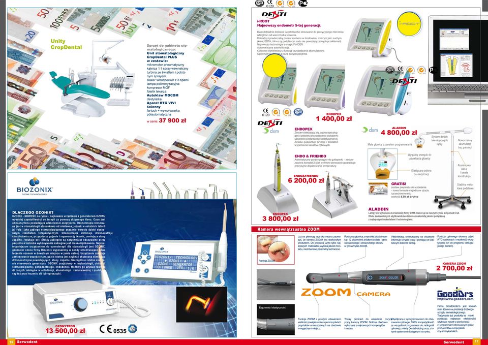 skaler Woodpecker z 3 tipami lampa polimeryzacyjna kompresor MGF fotelik lekarza Autoklaw MOCOM destylarka Aparat RTG VIVI ścienny fartuch + wywoływarka półautomatyczna w cenie: Dwie dokładnie