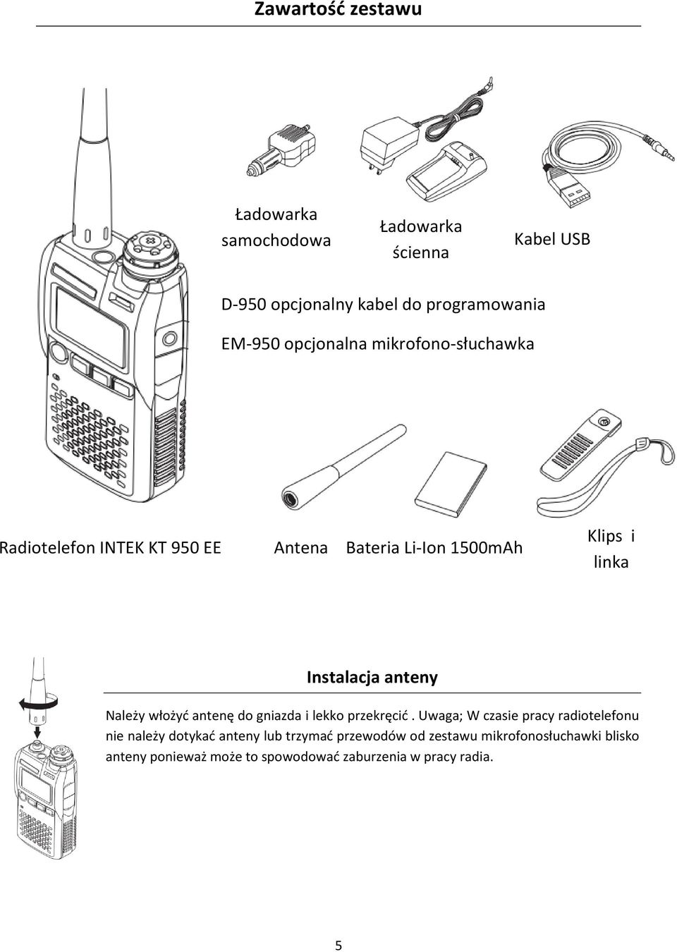 Instalacja anteny Należy włożyd antenę do gniazda i lekko przekręcid.