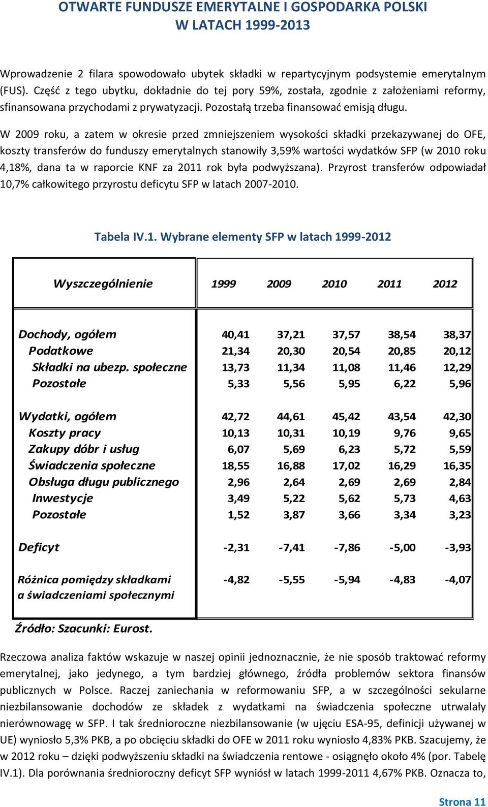 W 2009 roku, a zatem w okresie przed zmniejszeniem wysokości składki przekazywanej do OFE, koszty transferów do funduszy emerytalnych stanowiły 3,59% wartości wydatków SFP (w 2010 roku 4,18%, dana ta