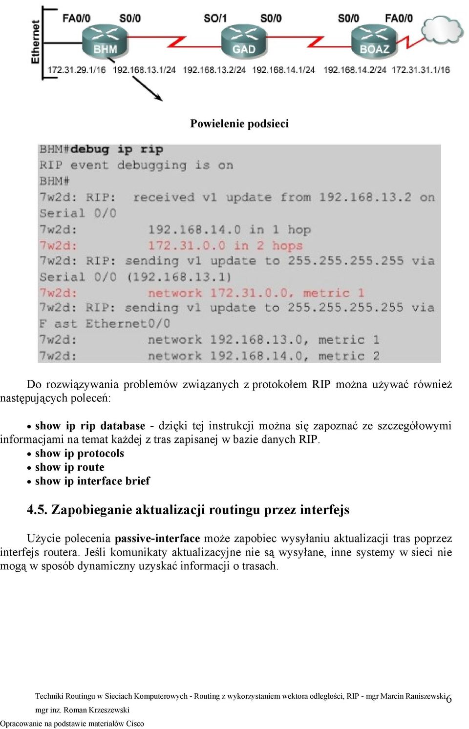 show ip protocols show ip route show ip interface brief 4.5.