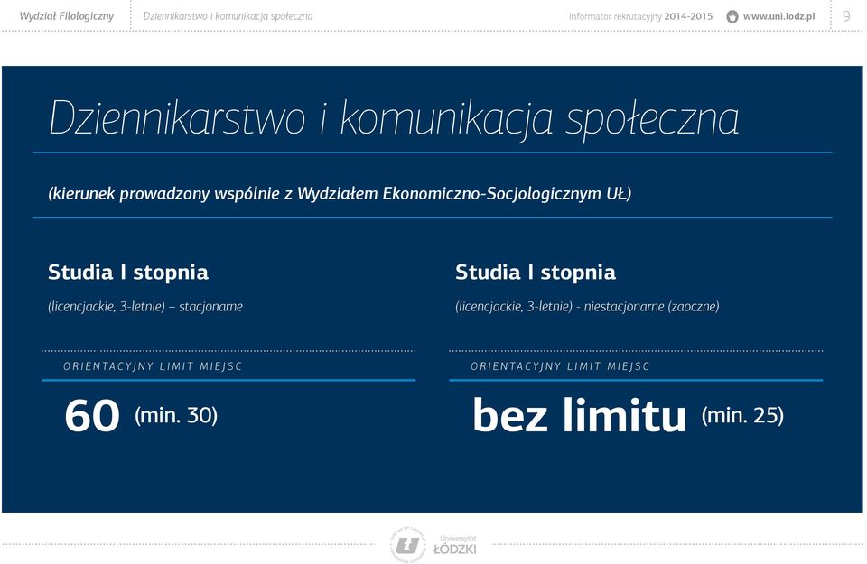 Ekonomiczno-Socjologicznym UŁ) Studia I stopnia (licencjackie, 3-letnie) stacjonarne Studia I stopnia