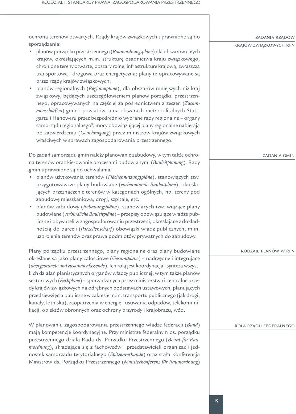 strukturę osadnictwa kraju związkowego, chronione tereny otwarte, obszary rolne, infrastrukturę krajową, zwłaszcza transportową i drogową oraz energetyczną; plany te opracowywane są przez rządy