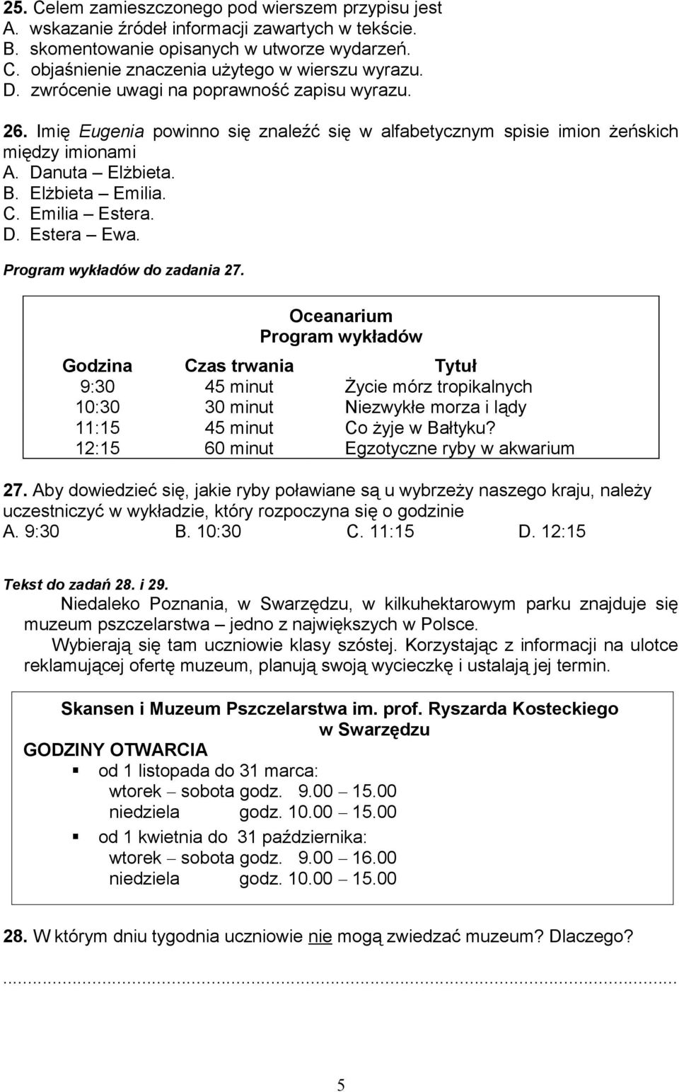 D. Estera Ewa. Program wykładów do zadania 27.