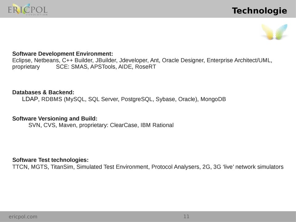 PostgreSQL, Sybase, Oracle), MongoDB Software Versioning and Build: SVN, CVS, Maven, proprietary: ClearCase, IBM Rational