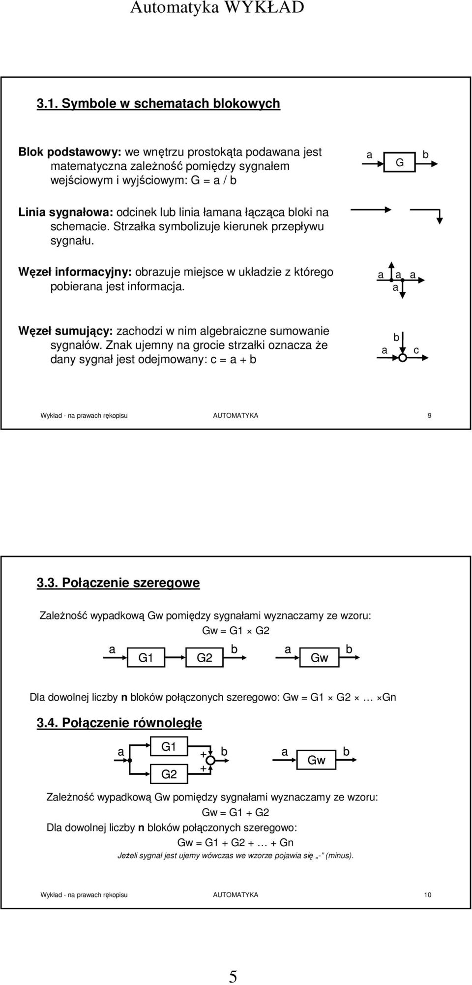 a a a a Węzeł sumujący: zachodzi w nim algebraiczne sumowanie sygnałów.