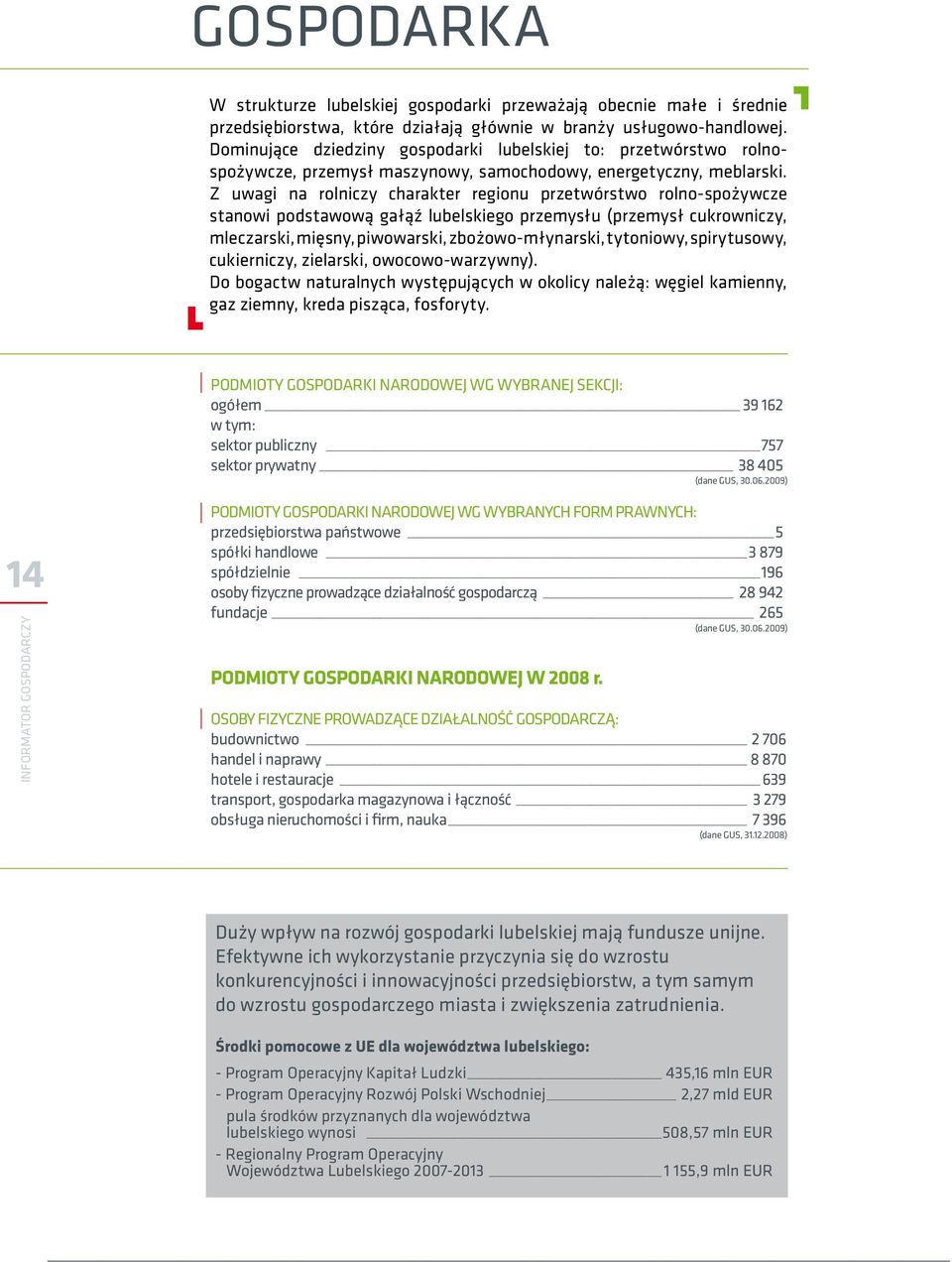 Z uwagi na rolniczy charakter regionu przetwórstwo rolno-spożywcze stanowi podstawową gałąź lubelskiego przemysłu (przemysł cukrowniczy, mleczarski, mięsny, piwowarski, zbożowo-młynarski, tytoniowy,