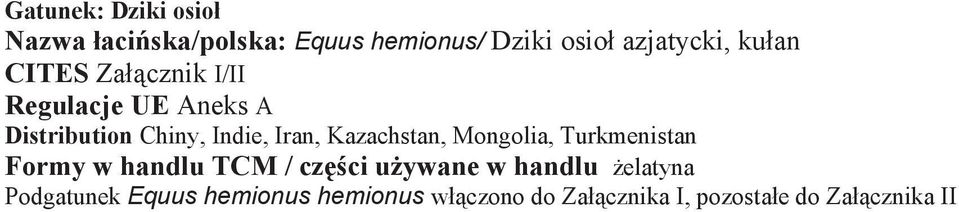 Formy w handlu TCM / części używane w handlu żelatyna Podgatunek