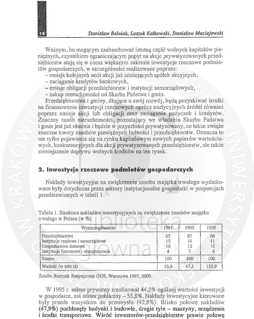 w szczególności realizowane poprzez: - emisje kolejnych serii akcji już istniejących spółek akcyjnych. - zacią ganie kredytów bankowych.