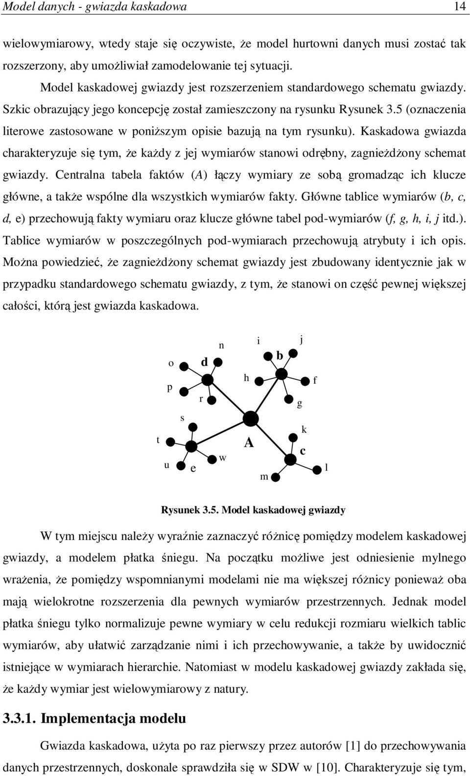 5 (oznaczenia literowe zastosowane w poniszym opisie bazuj na tym rysunku). Kaskadowa gwiazda charakteryzuje si tym, e kady z jej wymiarów stanowi odrbny, zagniedony schemat gwiazdy.