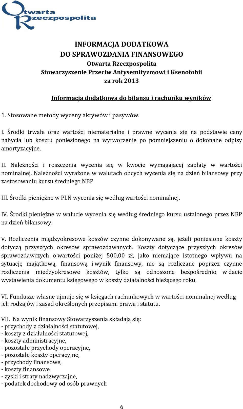 Środki trwałe oraz wartości niematerialne i prawne wycenia się na podstawie ceny nabycia lub kosztu poniesionego na wytworzenie po pomniejszeniu o dokonane odpisy amortyzacyjne. II.