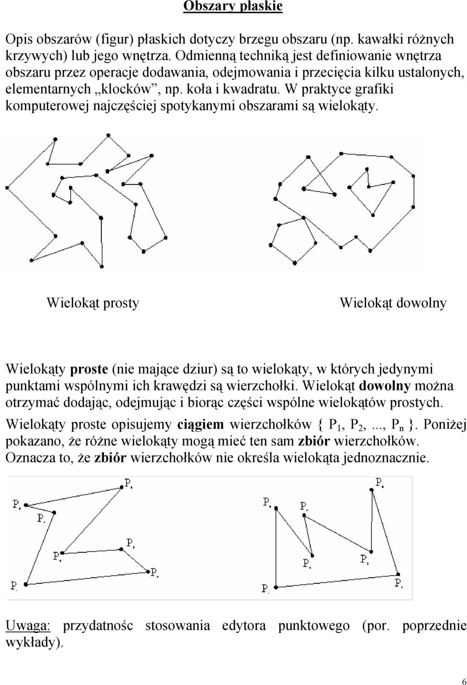 W praktyce grafiki komputerowej najczęściej spotykanymi obszarami są wielokąty.