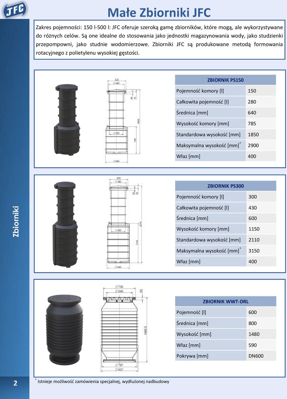 Zbiorniki JFC są produkowane metodą formowania rotacyjnego z polietylenu wysokiej gęstości.