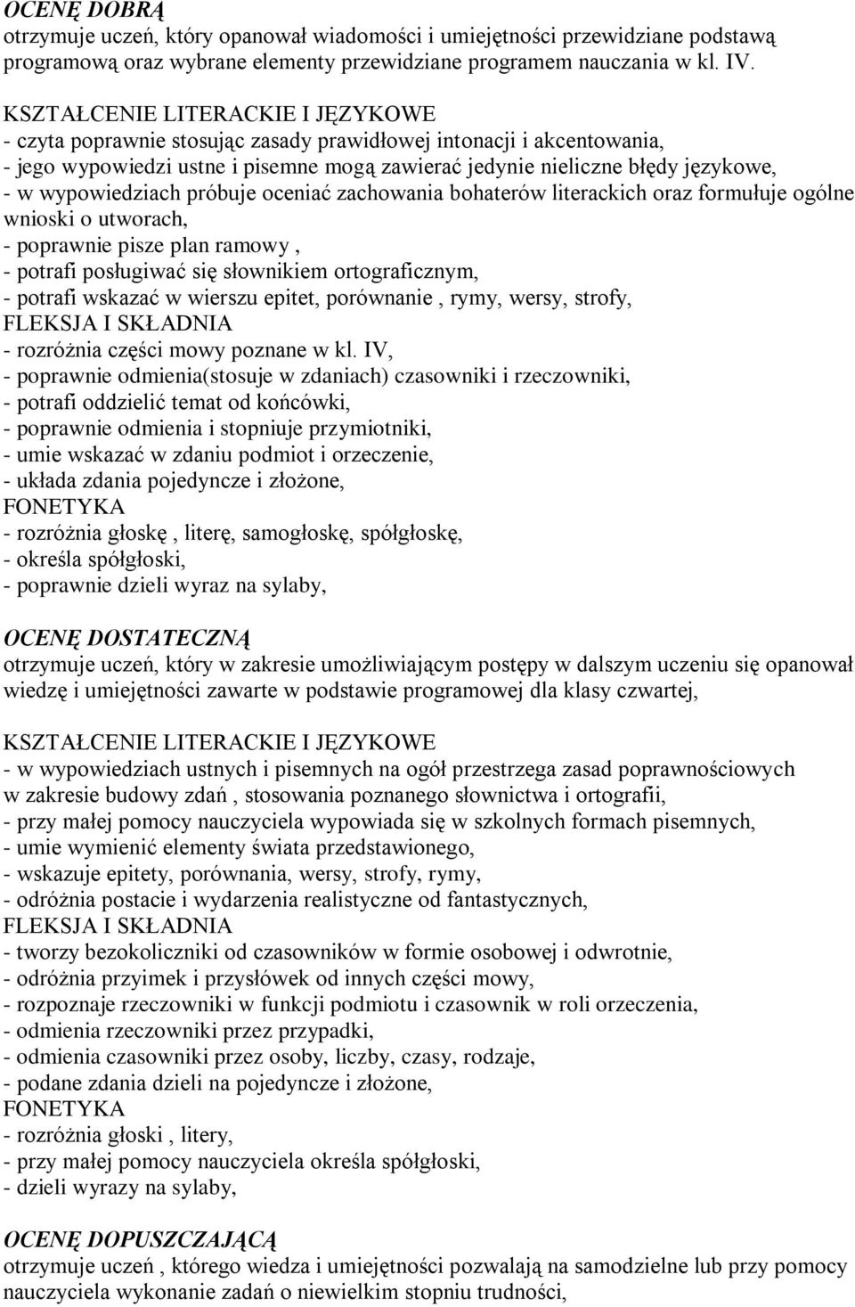 bohaterów literackich oraz formułuje ogólne wnioski o utworach, - poprawnie pisze plan ramowy, - potrafi posługiwać się słownikiem ortograficznym, - potrafi wskazać w wierszu epitet, porównanie,