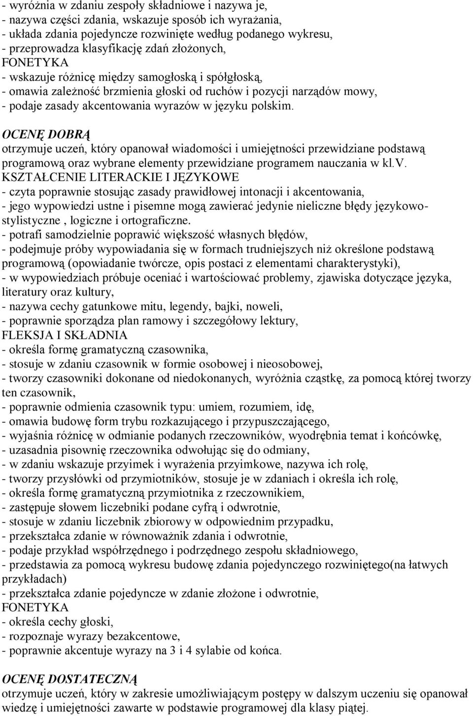 OCENĘ DOBRĄ otrzymuje uczeń, który opanował wiadomości i umiejętności przewidziane podstawą programową oraz wybrane elementy przewidziane programem nauczania w kl.v.