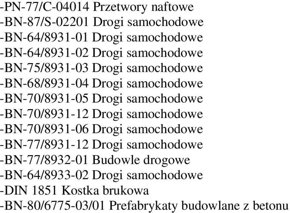 -BN-70/8931-12 Drogi samochodowe -BN-70/8931-06 Drogi samochodowe -BN-77/8931-12 Drogi samochodowe -BN-77/8932-01