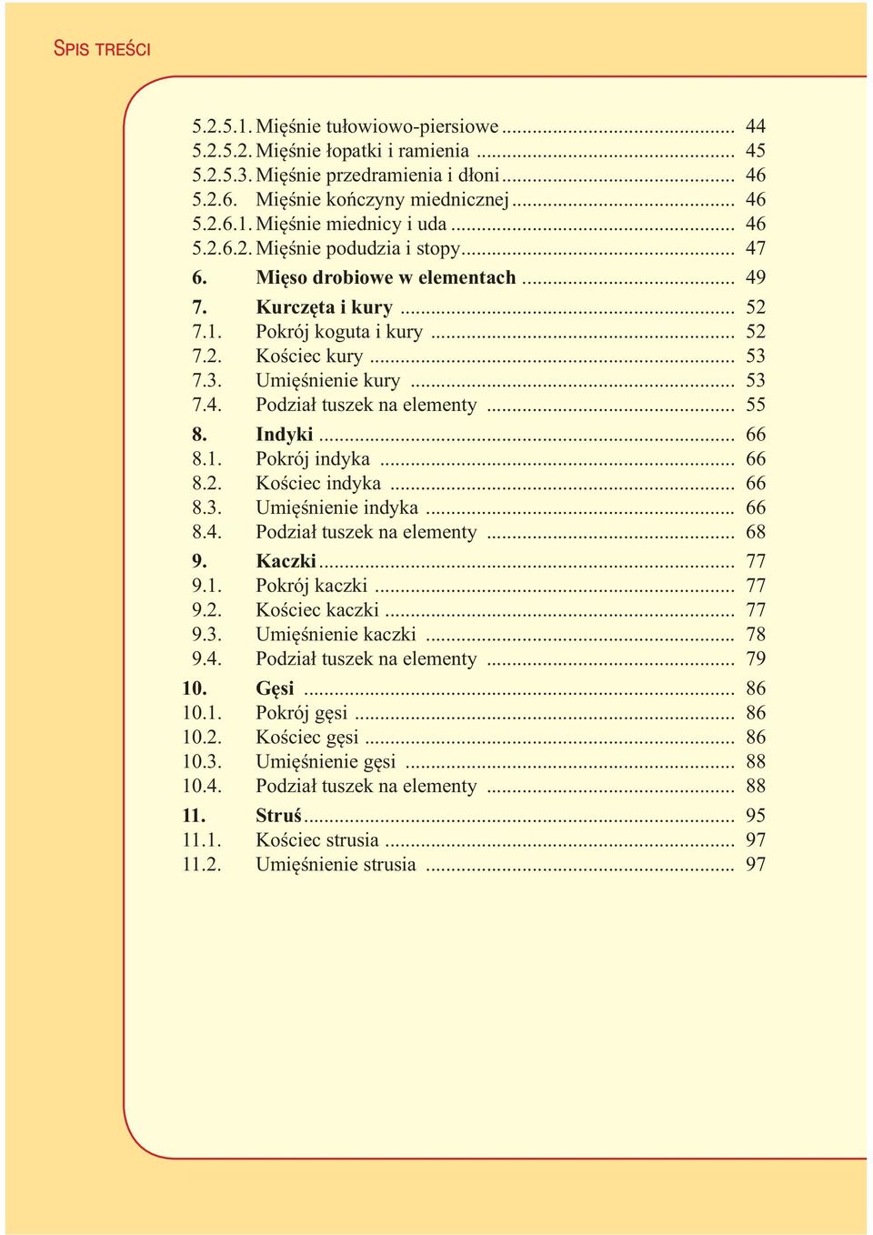 .. 55 8. Indyki... 66 8.1. Pokrój indyka... 66 8.2. Kościec indyka... 66 8.3. Umięśnienie indyka... 66 8.4. Podział tuszek na elementy... 68 9. Kaczki... 77 9.1. Pokrój kaczki... 77 9.2. Kościec kaczki.